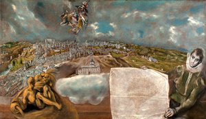 Spansk:  Vista y plano de Toledo Udsigt og plan over Toledo af El Greco