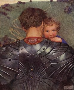 Selvom en løve på marken, et lam til gengæld skal du ham finde (farve litho) af Eleanor Fortescue Brickdale