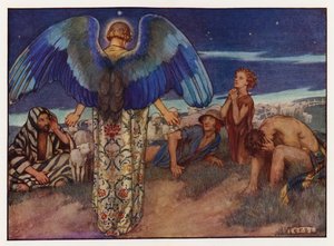 Carols: While Shepherds Watched (farve litho) af Eleanor Fortescue Brickdale
