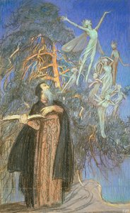 Prospero og Ariel, en undersøgelse af et tabt billede bestilt for Broadcasting House, London, ca. 1931 (pastel på papir) af Eleanor Fortescue Brickdale
