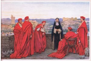 Den hellige Katarina af Sienna forhandler med pave Gregor XI på vegne af florentinerne (litho)