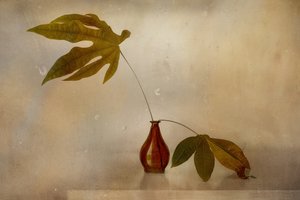 Stilleben med gyldent blad