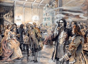 Påskefejring ved Peter den Stores hof (Pierre le grand) - Peinture de Elena Petrovna Samokish Sudkovskaya (Samokish-Sudkovskaya) (1863-1924) - Akvarel, Gouache på pap, 25,38x35 - Privat samling