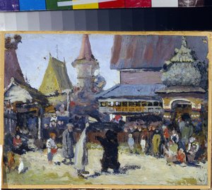 Prinsens hof. (Fyrsteretten). En bjørnetæmmer i storhertugdømmet Moskva i urolighedernes tid (1598-1613). Maleri af Elena Dmitryevna Polenova (1850-1898), olie på lærred af Elena Polenova