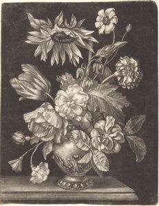 Blomsterstilleben med en solsikke af Elias Christoph Heiss