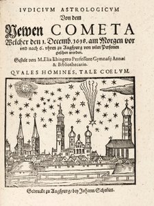 En ny komet set fra Augspurg, Tyskland den 1. december 1618, pub. 1618. af Elias Ehinger 1573 1653.