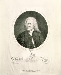 Portræt af Johann Sebastian Bach (1685-1750) graveret af Friedrich Wilhelm Nettling (gravering) (bw foto)