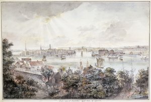En udsigt over Stockholm fra Söder med det kongelige palads, Storkyrkan, Riddarholmskykan og Tskakykan, af Elias Martin