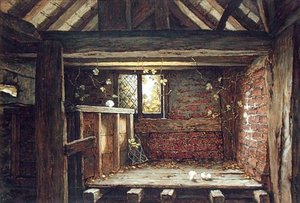 Among the Rafters, Speke Hall, Liverpool (akvarel på papir om bord) af Elias Mollineaux Bancroft
