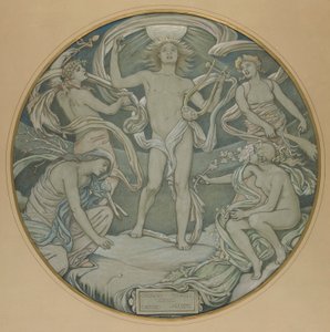 Tegnefilm til Center Circle of Huntington Ceiling: Apollo og Attendants af Elihu Vedder