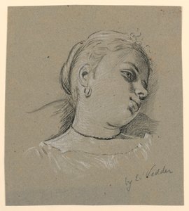 Tegning, Hoved af en italiensk pige, ca. 1885 af Elihu Vedder
