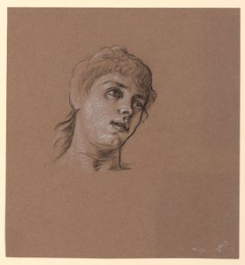 Tegning, portrætskitse af en ung pige, ca. 1885 af Elihu Vedder