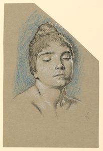 Tegning, Portrætskitse af en ung kvinde med lukkede øjne, ca. 1885 af Elihu Vedder