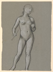 Tegning, Studie af kvindelig nøgen, ca. 1885 af Elihu Vedder