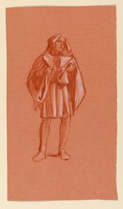 Tegning, Studie af en figur i hætteklædt kostume, ca. 1885 af Elihu Vedder