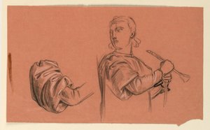 Tegning, detaljer fra figurstudie, ca. 1885 af Elihu Vedder