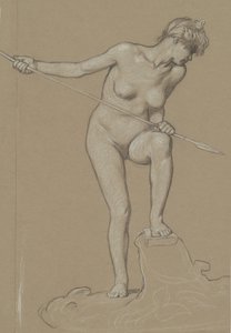 Pigen Spearing Delfin, ca. 1900. af Elihu Vedder