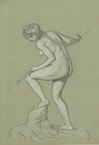 Pigen Spearing Delfin, ca. 1900. af Elihu Vedder