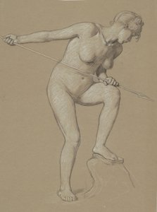 Pigen Spearing Delfin, ca. 1900. af Elihu Vedder