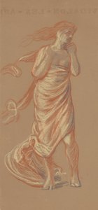 Stående draperet kvindefigur, ca. 1872-77 (farveblyant på vævet papir) af Elihu Vedder