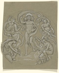 Undersøgelse for Center Circle of Huntington Ceiling: Apollo og Attendants af Elihu Vedder