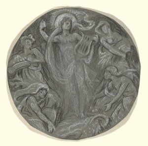 Undersøgelse for Center Circle of Huntington Ceiling: Apollo og Attendants af Elihu Vedder