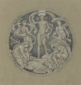 Undersøgelse for Center Circle of Huntington Ceiling: Apollo og Attendants af Elihu Vedder