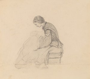 Studie af en pige, der læser, ca. 1858. af Elihu Vedder