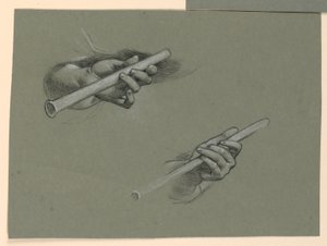 undersøgelser af to hænder, der holder fløjter (?) af Elihu Vedder