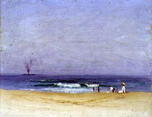 On the Beach (olie på lærred) af Elioth Gruner