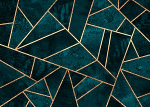 Geometrisk mosaik i blågrøn og guld