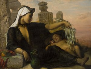 En egyptisk Fellah-kvinde med sin baby