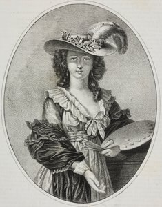 Selvportræt med palet, af den franske maler Elisabeth Vigee Le Brun, litografi af Giovanni Mariani fra Poliorama Pittoresco, nr. 42, 28. maj