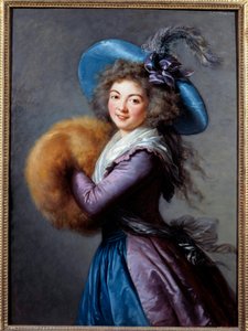 Portræt af Madame Mole Reymond (1759-1833), skuespillerinde fra den italienske komedie. Hun er iført en fjerbeklædt hat og bærer et ærme. Maleri af Marie Elisabeth Louise Vigee Le brun (ou Vigee-Lebrun ou Vigee Lebrun) (1755-1842) 1786 søn. 1,04x0,76 m - P af Elisabeth Louise Vigee Lebrun