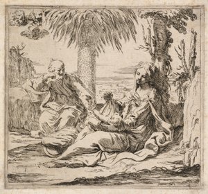 Hvil på flugten til Egypten af Elisabetta Sirani