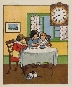 Morgenmad (farve litho) af Elise H. Stewart