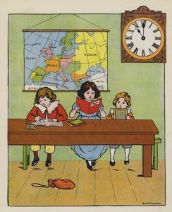 Lektionstid (farve litho) af Elise H. Stewart