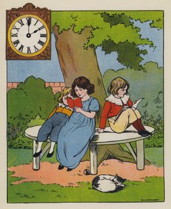 Læsetid (farve litho) af Elise H. Stewart