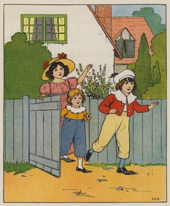 Lørdag, ferietid (farve litho) af Elise H. Stewart