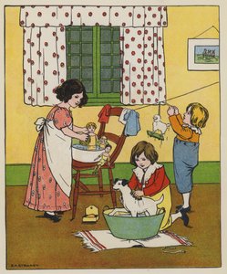 Lørdag, vasketid (farve litho) af Elise H. Stewart