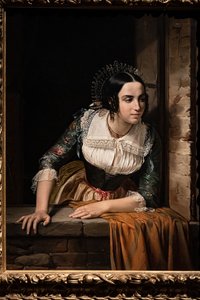 Lucia Mondella ved vinduet og venter på, at hendes forlovede vender tilbage på dagen for deres bryllup af Eliseo Sala