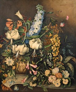 Blomster i en vase på et konsolbord med marmorplade af Eliza F. Daniel