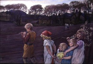 The Pied Piper, an Allegory of Spring (olie på lærred) af Elizabeth Adela Stanhope Forbes