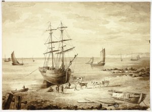 Læssebåd i havn af Elizabeth Murray