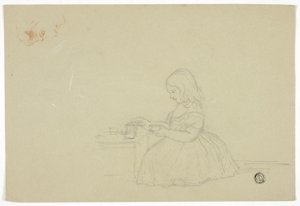 Ung pige hælder te og profilskitse (recto) og skitse af italiensk bygade (verso) af Elizabeth Murray