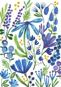 Blå blomster, 2018 (akvarel) af Elizabeth Rider