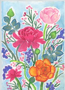 Ranunkelbuket, 2018 (oliepastel) af Elizabeth Rider