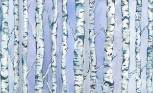 Silverbirch Forest, 2018 (akvarel og akryl) af Elizabeth Rider