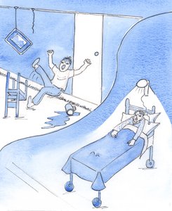 Et skrigende barn, usammenhængende med vrede, skal overlades til at indse sit behov for hjælp og indrømme sit tåbelighed, 2002 (w/c på papir) af Elizabeth Wang