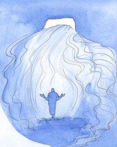 En sjæl kan hilse Kristus, i den hellige nadver, ved at sige: "Kast dit lys indeni, og gå ind (med din udgydelse af nåde)", 2001 (w/c på papir) af Elizabeth Wang